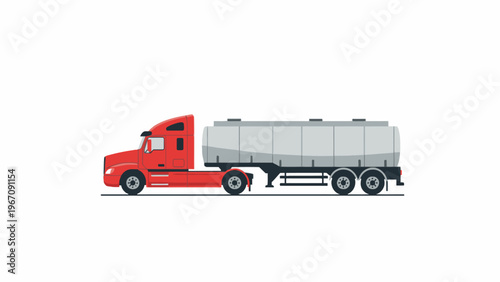 Red Semi Truck with Tanker Trailer Vector Illustration