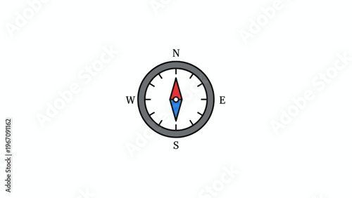 Compass icon with red and blue needle on white background