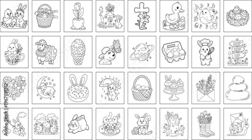 Cute Easter and Spring Doodle Set – Hand-Drawn Bunny, Chick, Eggs, Sweets and Holiday Icons Collection