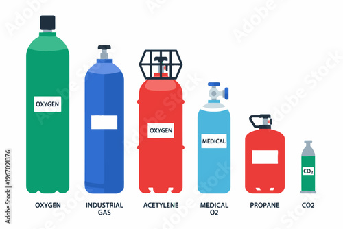 Gas cylinders for industrial and medical use vector illustration