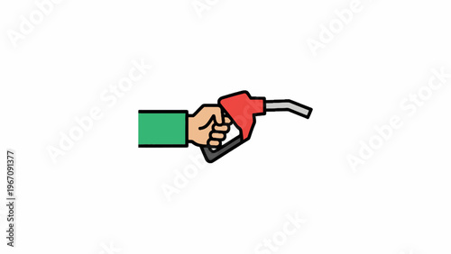 Hand Holding Fuel Pump Nozzle Illustration on White Background