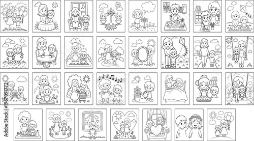 Cute Family and Kids Daily Life Doodle Collection – Hand-Drawn Parenting, Love, Playtime and Learning Illustration Set