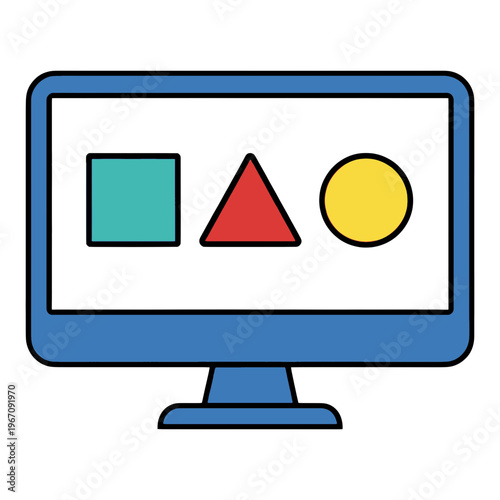 Colorful Shapes Monitor Vector Icon