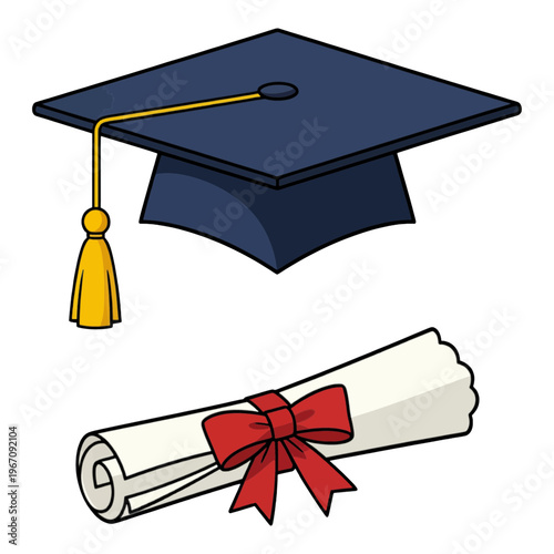 Graduation Cap and Diploma Vector Icon