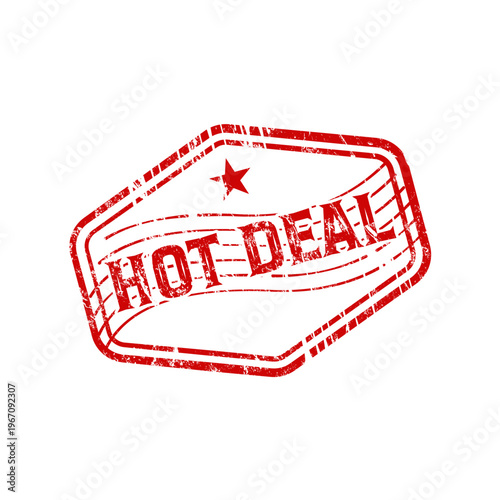 Hot deal - red rubber stamp with grunge effect- vector illustration