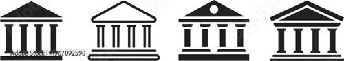 Bank icon set featuring bank vector icon with museum and university symbols in clean outline style for finance and education design