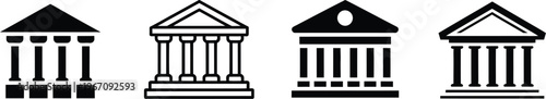 Bank icon set featuring bank vector icon with museum and university symbols in clean outline style for finance and education design