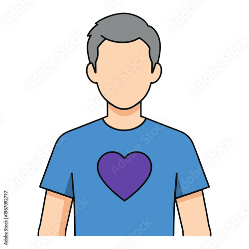 Person Wearing Blue Shirt with Heart Vector Icon