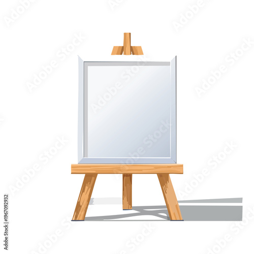 Wooden easel with blank canvas for art or presentation on white background