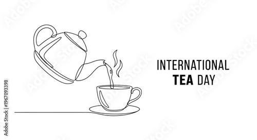 Minimalist line drawing of a teapot pouring into a teacup with text