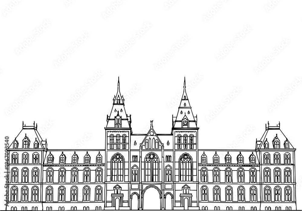 Fototapeta premium Amsterdam Rijksmuseum Architecture Monoline Skyline Background
