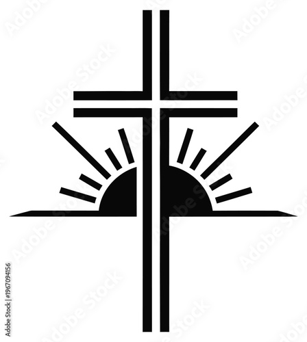 Abstract black and white symbol a modern religious icon with sunburst elements