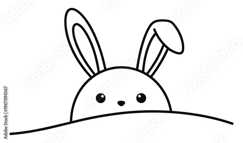 Charming cartoon rabbit peeking over a hill a simple black and white illustration