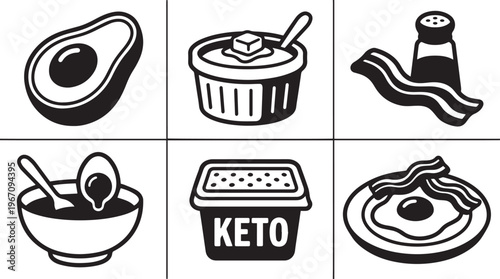 Keto Diet Food Icons Black and White