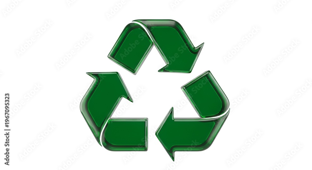Fototapeta premium 3D green recycling symbol loop with glossy finish for eco-friendly sustainability campaigns