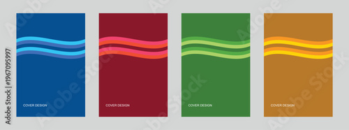 Minimalist abstract cover design set with wavy colorful lines and solid backgrounds