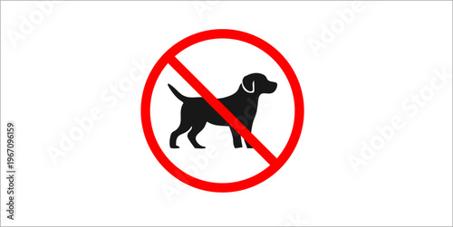 Minimalist prohibition sign showing a dog silhouette crossed out with a red circle, indicating no dogs allowed area.