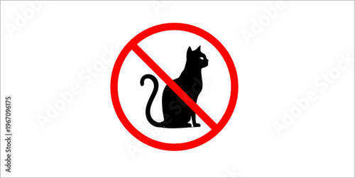 Clean prohibition symbol featuring a cat silhouette inside a red crossed circle, indicating no cats allowed.