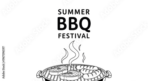 Summer BBQ festival illustration with grill.