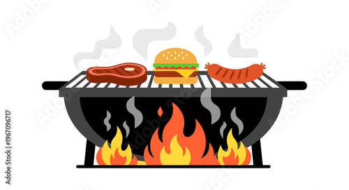 Grilled food on a barbecue grill.