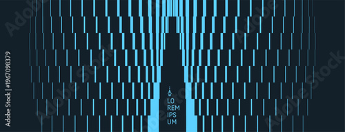 Lines dynamically descend and diverge. A break or crack. Geometric pattern. Symmetry. Multiple stripes of varying thickness. Vector for a brochure, poster, cover, card, presentation, or banner.