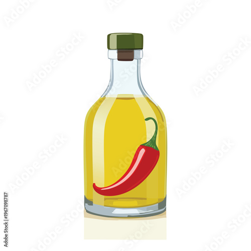 Chili infused olive oil bottle illustration isolated on white background