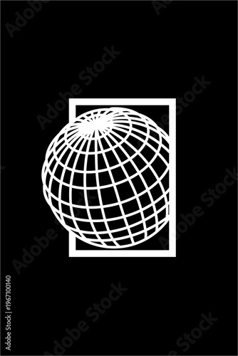 globe with square on black background