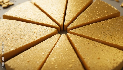 Golden Sweet Dessert Cake Slices Arranged Creatively on a Plate for a Festive Celebration