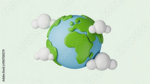 Cute 3D Earth with Clouds Illustration