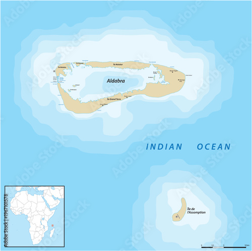 Map of Aldabra Atoll in the southwest of the Seychelles
