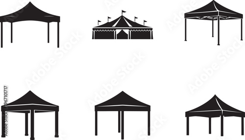Tent icon set in different styles for camping, outdoor events and festival themes. Clean vector design.