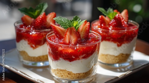 strawberry cream cheesecake dessert cups layered sweet treat closeup