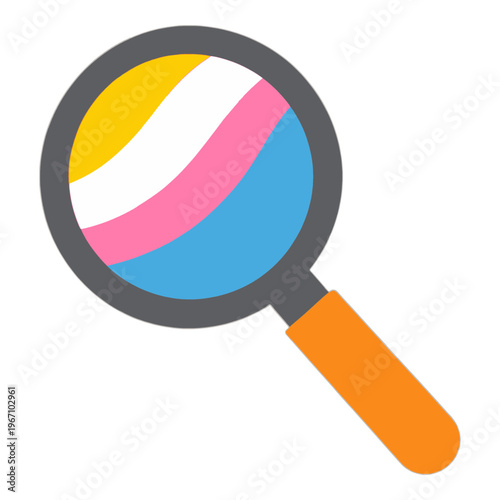 Colorful Magnifying Glass Vector Icon with Vibrant Stripes