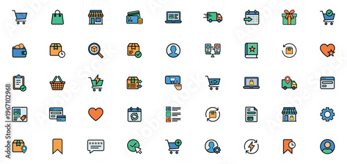 E-commerce shopping and online delivery vector icons