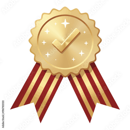 Gold Ribbon Checkmark Vector Icon