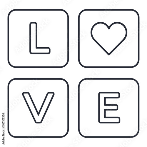 Love Heart Line Icon Set