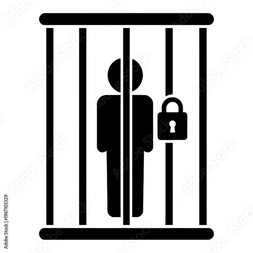 Person Behind Bars Line Icon with Padlock