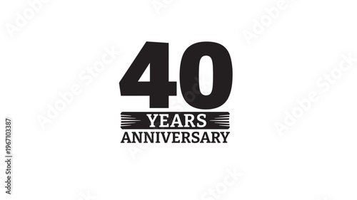 Number 40 with text 'YEARS ANNIVERSARY' below it, isolated on a white background, representing a celebration of forty years.