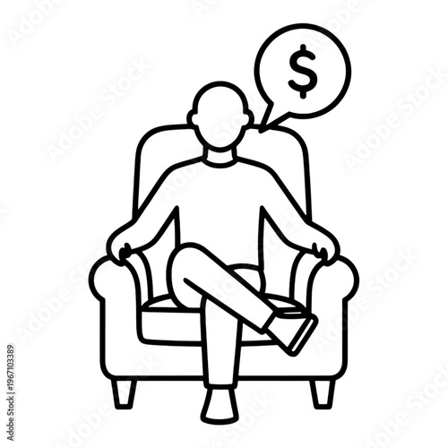 Person in Armchair Thinking of Money Line Icon