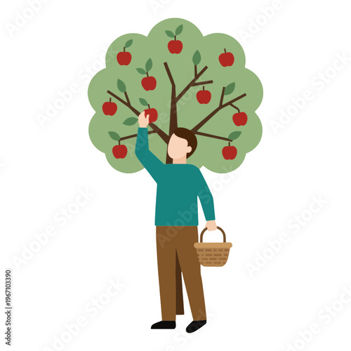Person Picking Apple From Tree Vector Icon