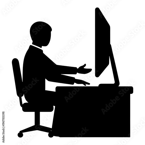 Person Using Computer Line Icon