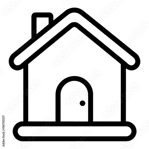 Simple House Line Icon with Door and Chimney