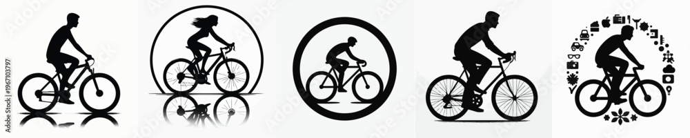 Fototapeta premium Vector silhouette of person riding bicycle