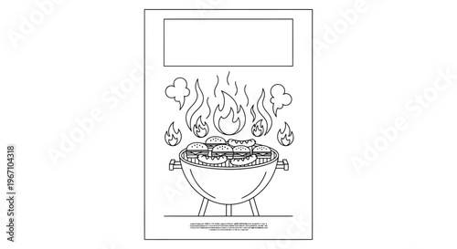 A line drawing of a barbecue grill with flames.