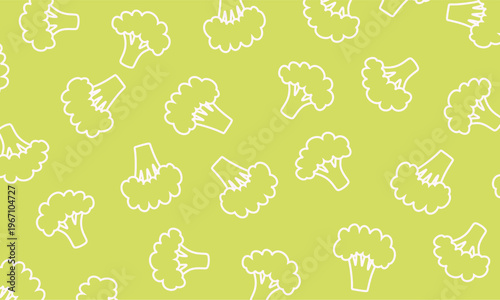 Modern Broccoli Outline Pattern. Hand Drawn Doodle Background. Design is perfect for textile, wrapping paper, packaging
