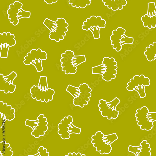 Modern Broccoli Outline Pattern. Hand Drawn Doodle Background. Design is perfect for textile, wrapping paper, packaging