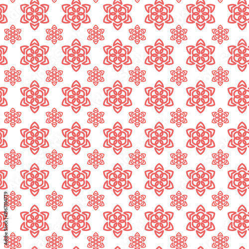 Seamless Coral Floral Pattern Background With Geometric Ornamental Motif For Wallpaper And Textiles