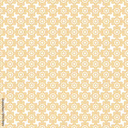 Seamless Floral Pattern Background In Orange And White With Decorative Geometric Motif