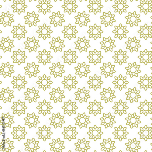 Seamless Green Floral Pattern Background With Minimalist Geometric Flower Motif Repeat