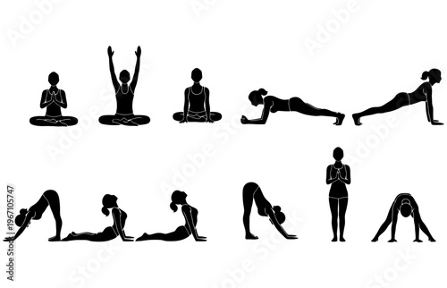 silhouettes of people doing yoga